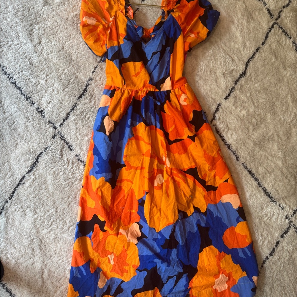 Vibrant Orange and Blue Maxi Dress